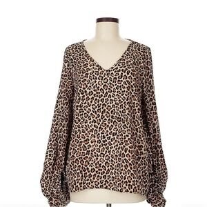 Impressions Animal Print V-Neck Blouse With Bell Sleeves Size Medium